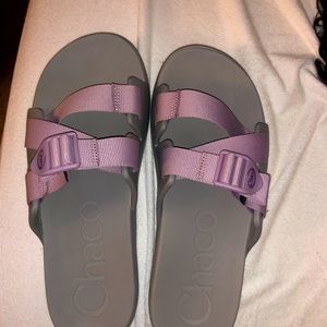 Chacos Chillos size 10 in lavender and grey. Worn only a couple times